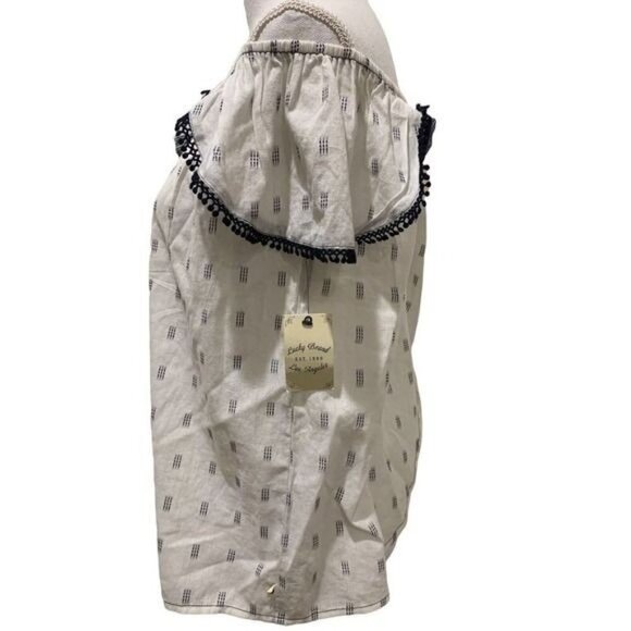 Lucky Brand Womens Top Off The Shoulder Crochet Trim White Navy Size Small NWT - Picture 5 of 12